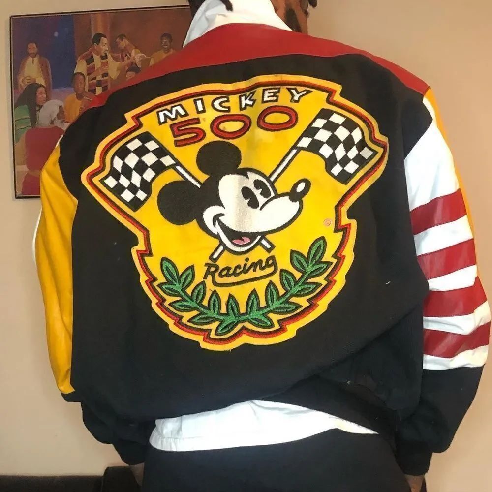 Vintage Mickey Mouse nascar racing varsity jacket leather